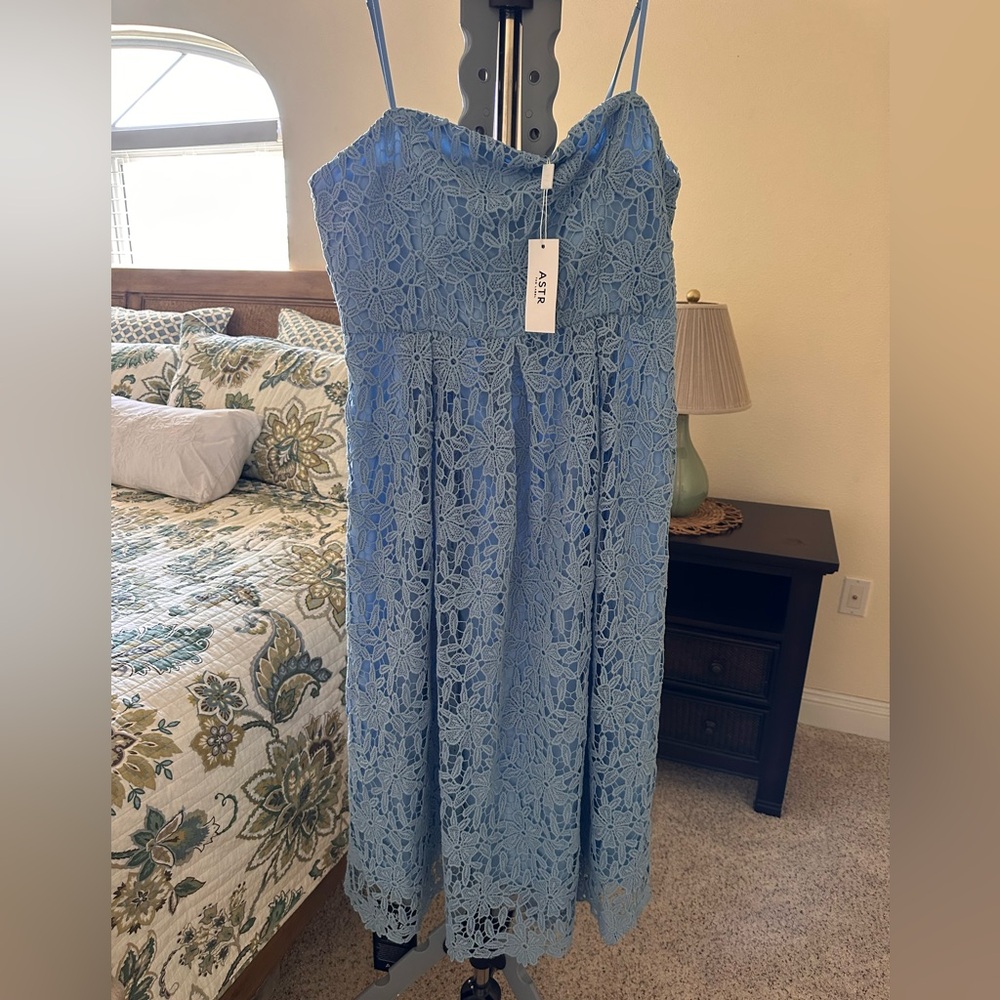 ASTR Lace Midi Dress in Blue